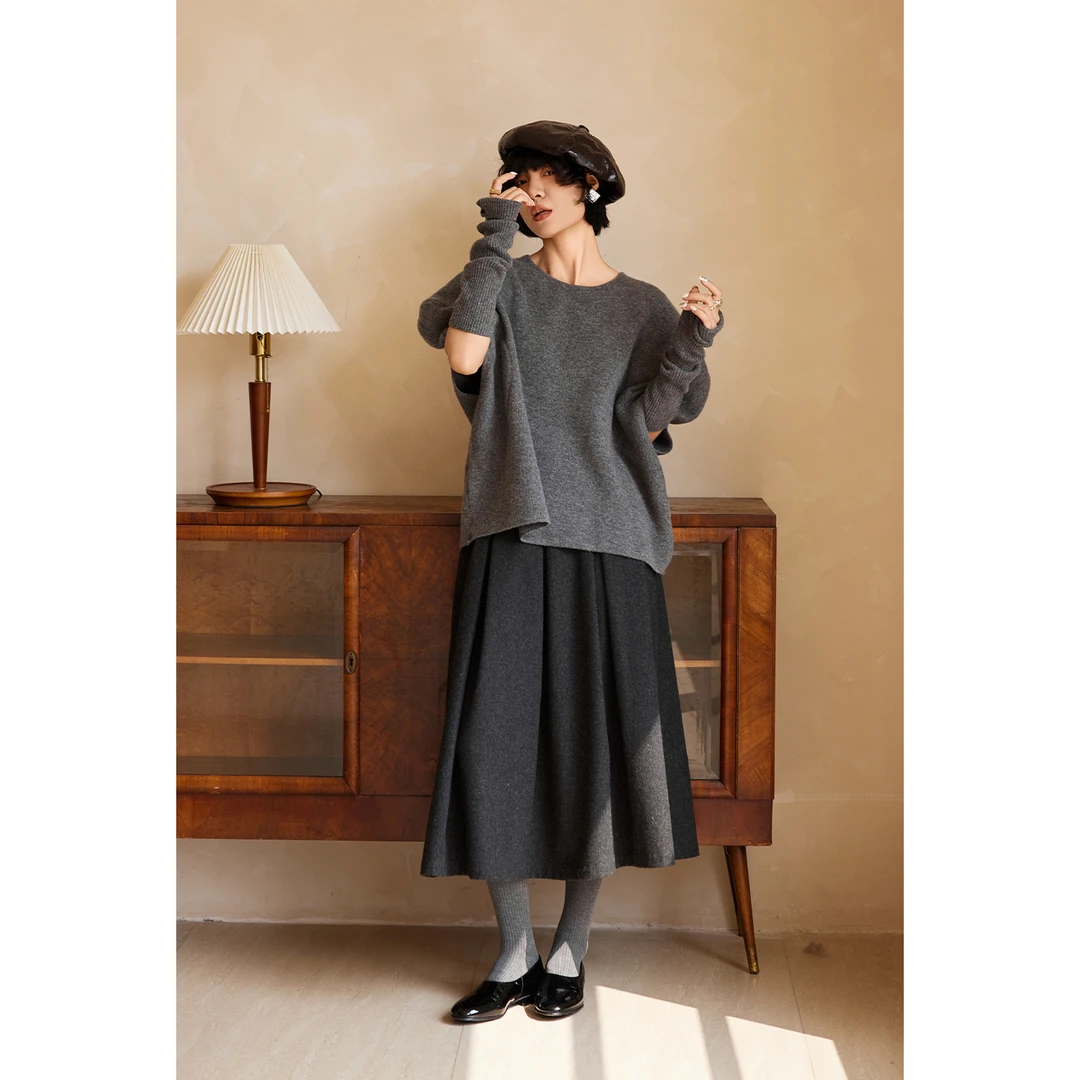 BUUYIE 【逸雅】羊毛半身裙女新款秋冬韩系a字中长款毛呢裙子250969