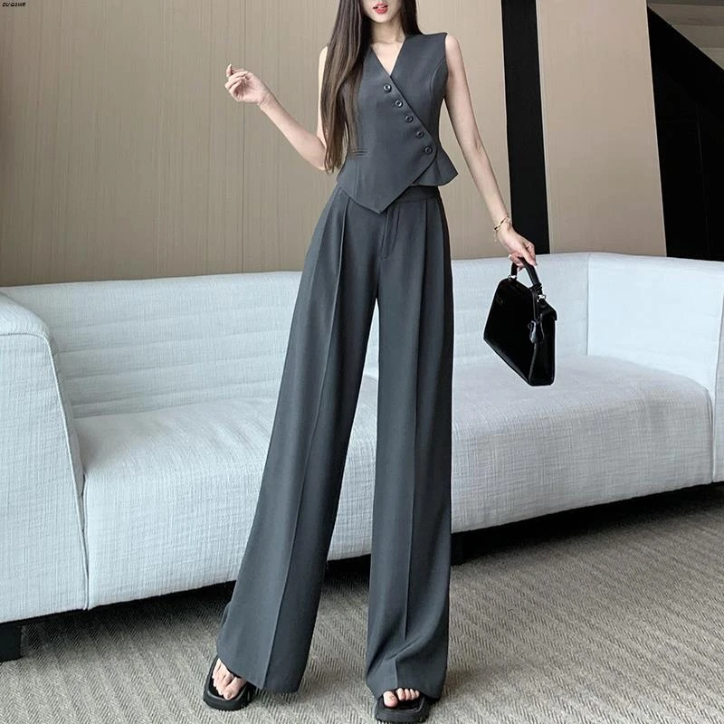 高级感时尚气质西装马甲套装女夏季无袖背心上衣休闲阔腿裤两件套