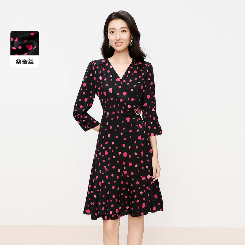 【欧若风】珂莱蒂尔法式裙子碎花显瘦气质长袖时尚收腰连衣裙KF