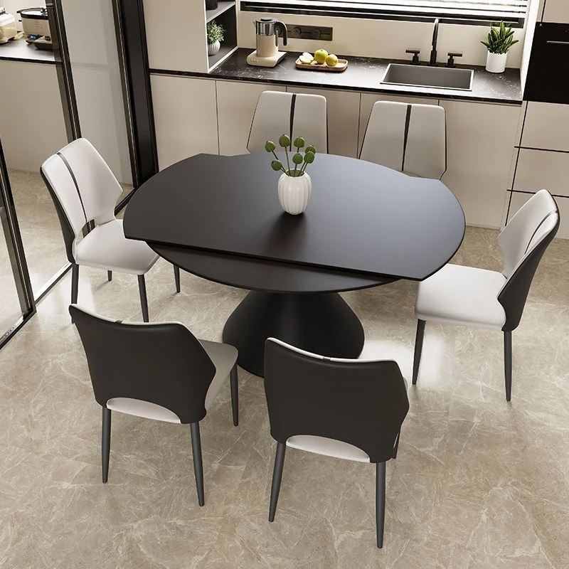 2025新款旋转伸缩意式餐桌轻奢小户型方圆两用圆桌现代家组合简约