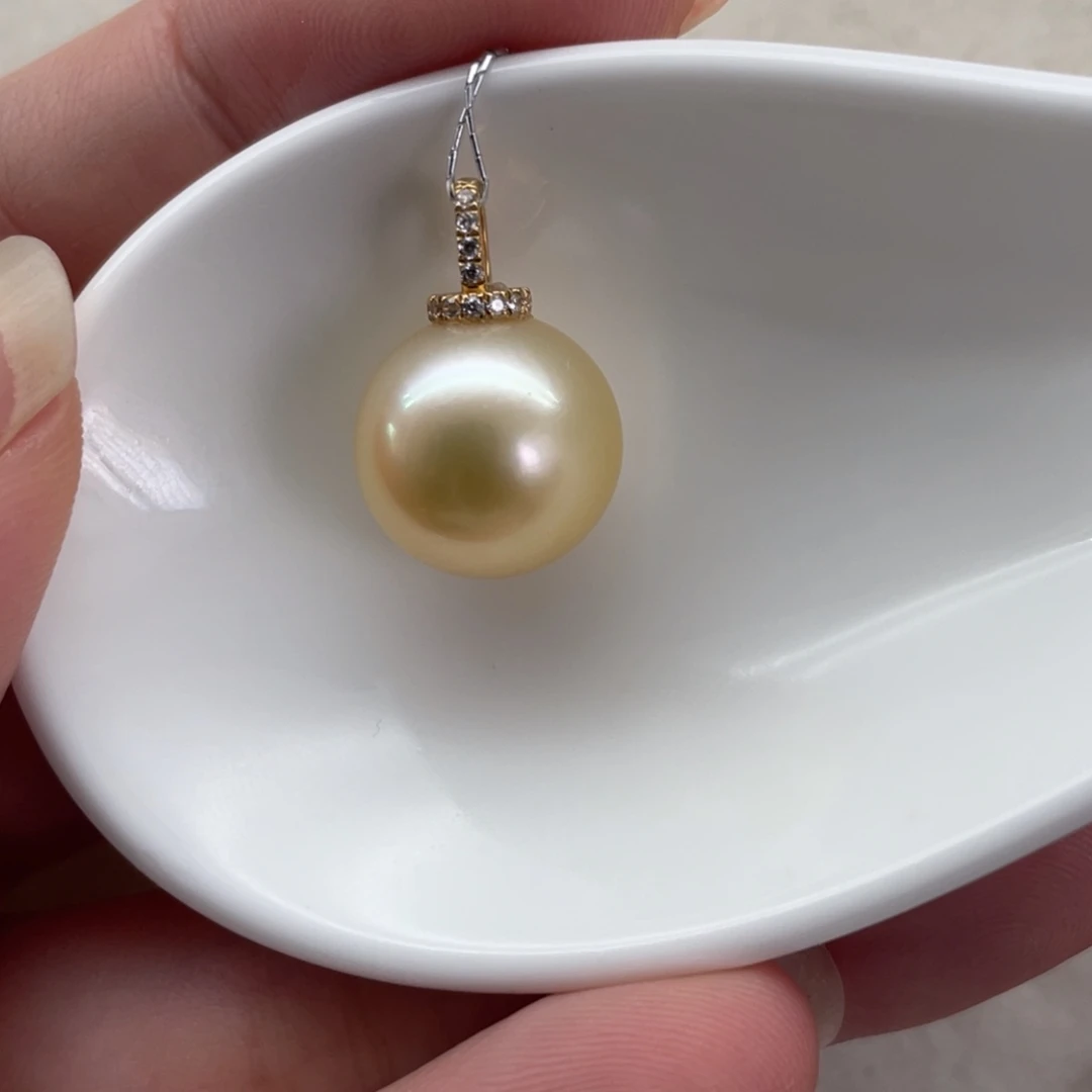 海水珍珠18K金镶嵌吊坠(不含链)13.3mm