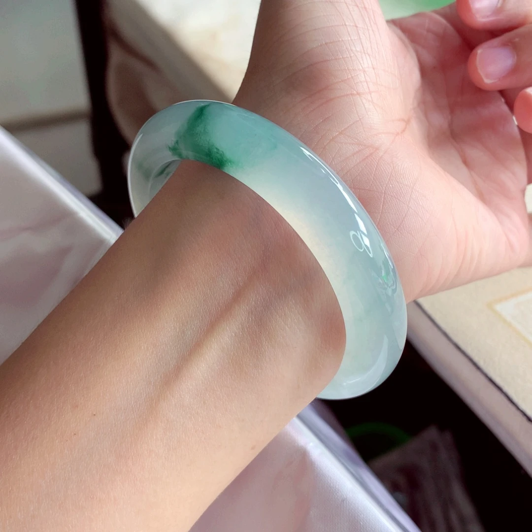 未镶嵌手镯翡翠57.2新货炸光飘花绝美毕业超值价A