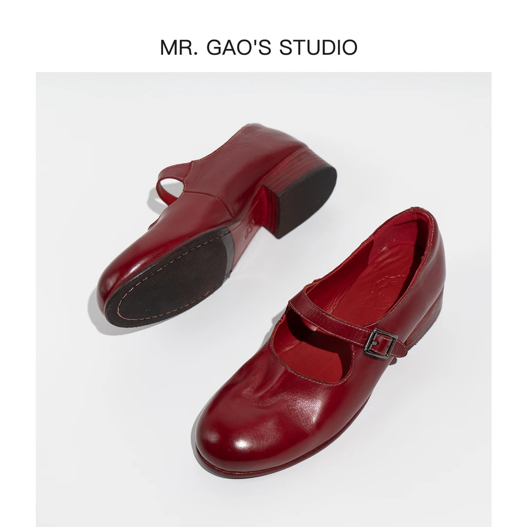 水洗做旧复古气质玛丽珍单鞋四季浅口搭扣英伦风真皮粗跟圆头女鞋