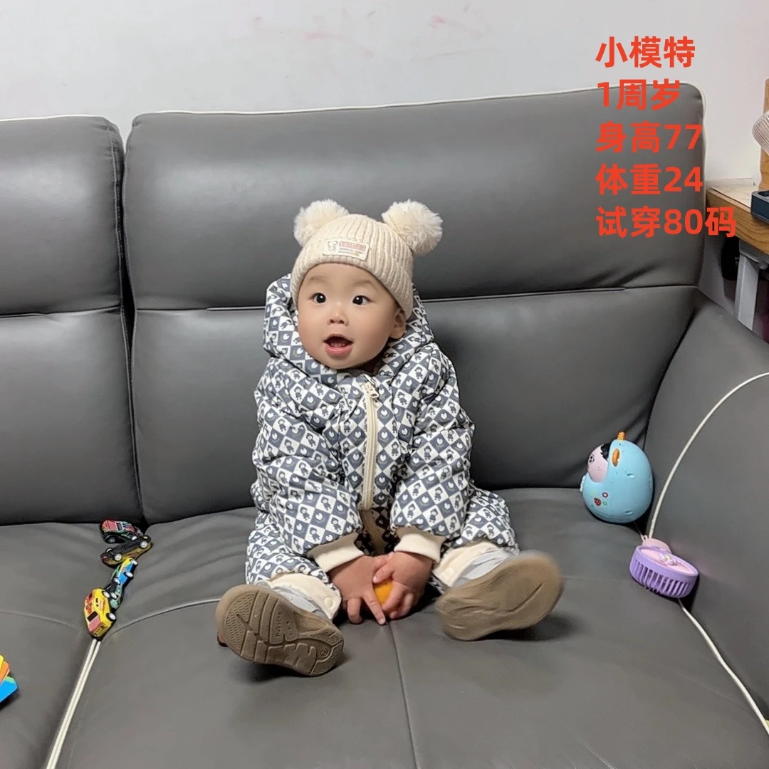 冬季90白鸭绒婴儿婴幼儿宝宝婴童卡通印花连帽保暖羽绒连体衣003