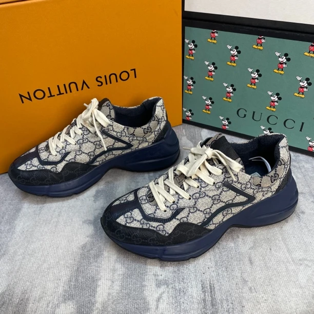 95新 GUCCI/古驰 藏蓝色双G老花满印厚底老爹鞋/41.5码