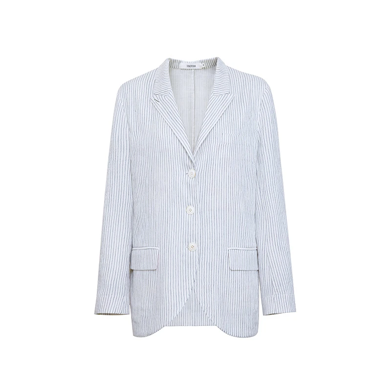 TRACY CHU 细条纹超细棉拼蚕丝棉休闲单西装慵懒感松弛感秋冬上新