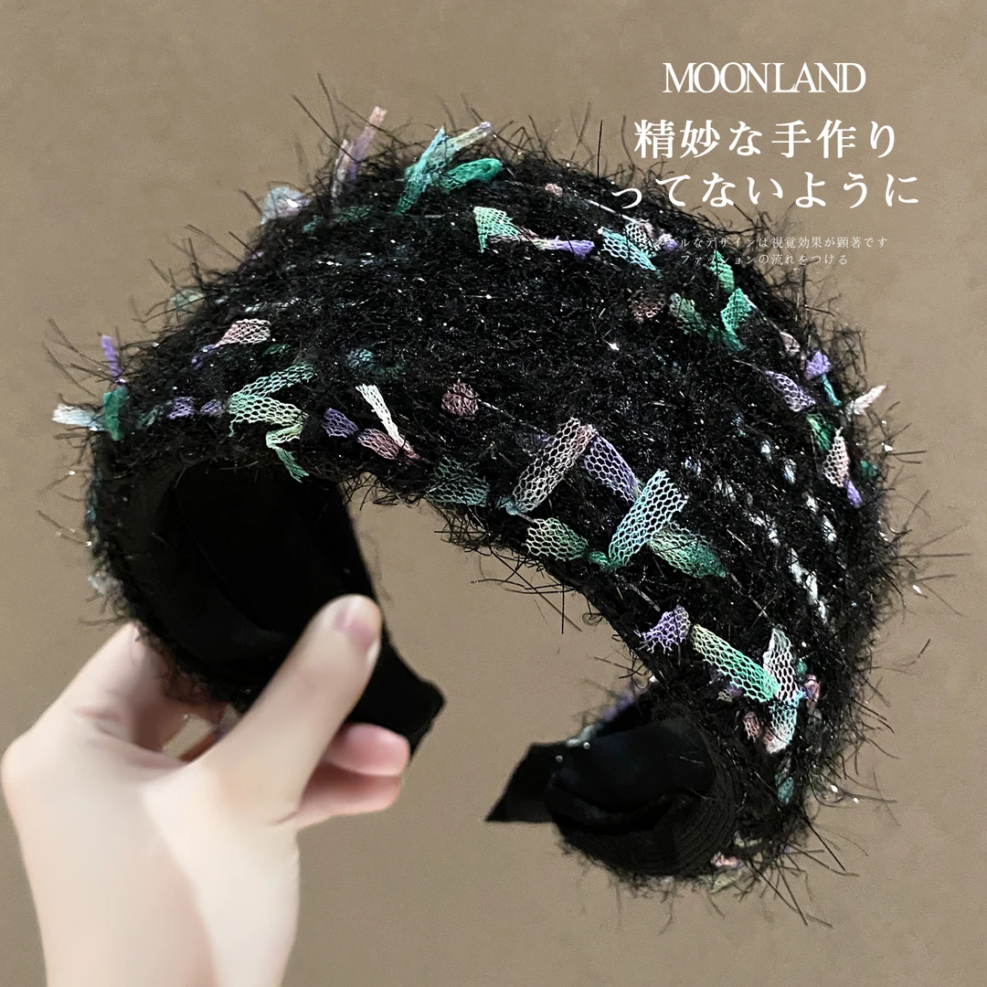 黑色毛绒亮丝发卡女款高级感洋气时尚头箍日常外戴遮白发洗脸发箍