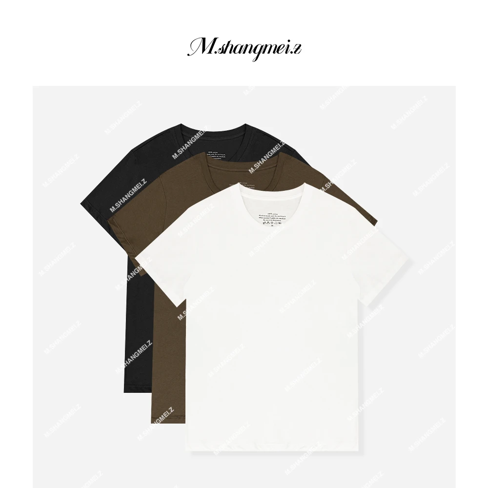 M.SHANGMEI.Z/沐熙【韩棉T】美大哥舒适亲肤弹性简约圆领T恤X052505