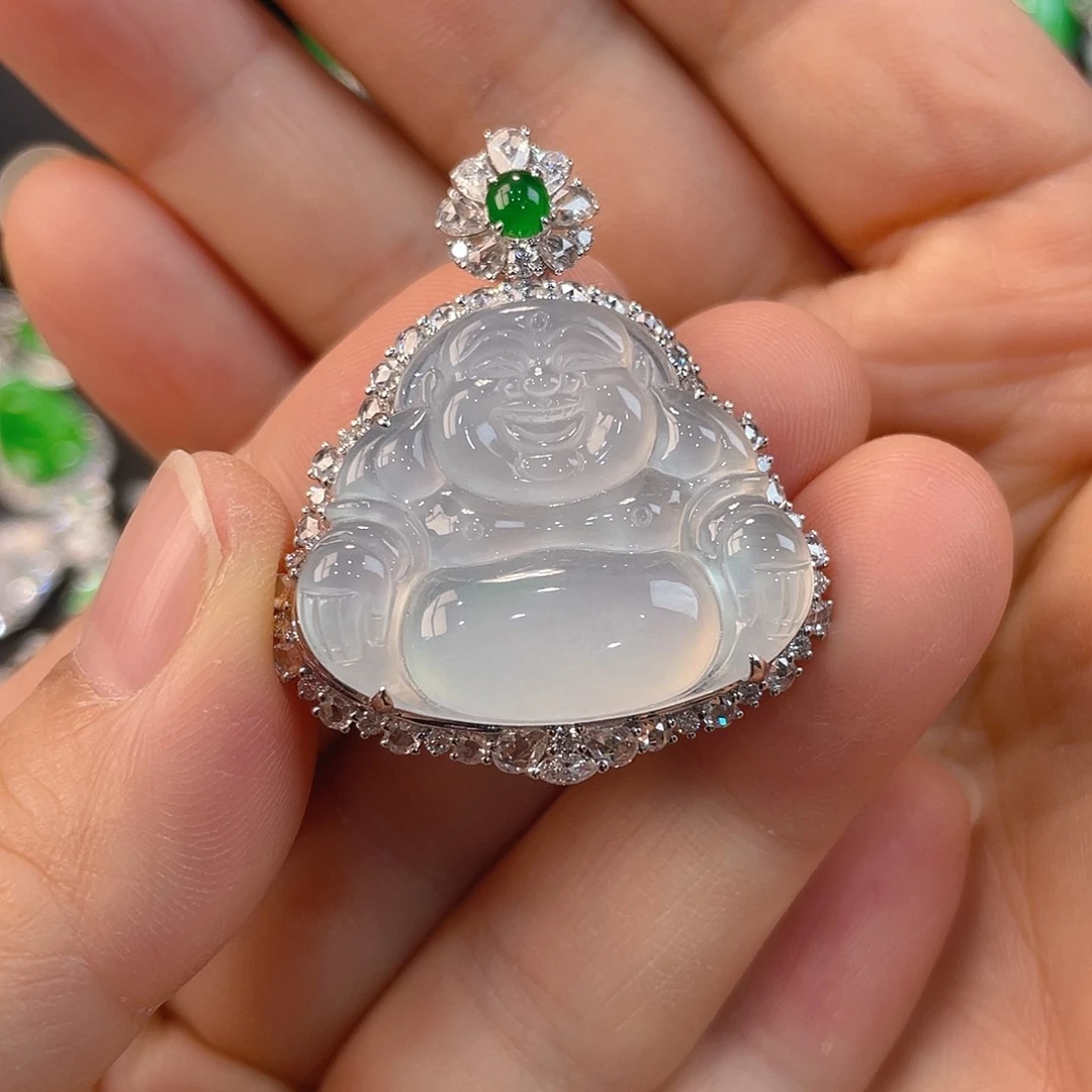 翡翠18K金镶嵌颈饰翡翠缅甸翡翠佛公