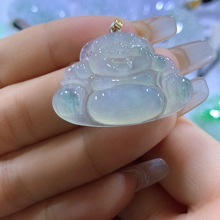 颈饰18K金镶嵌翡翠天然翡翠A货吊坠