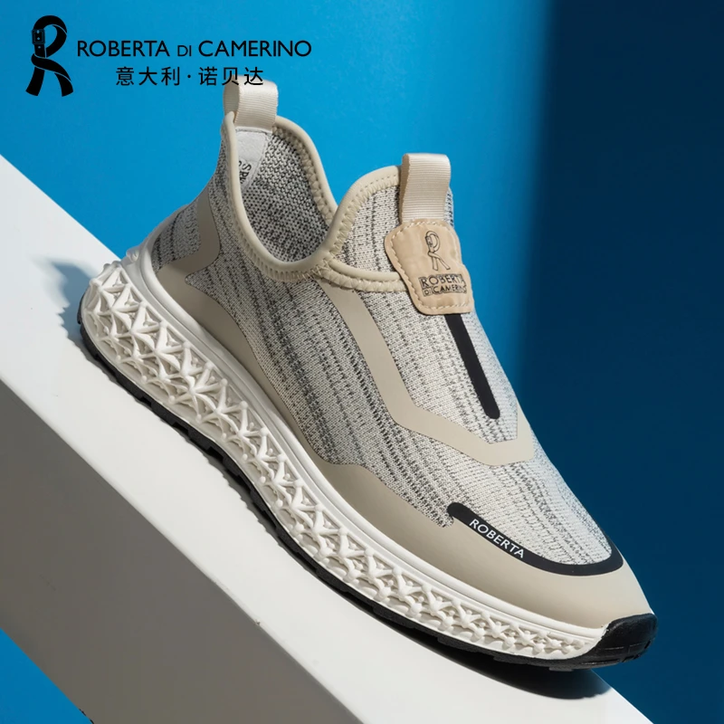 Roberta诺贝达夏季透气网面百搭运动鞋男士套脚软底椰子鞋户外鞋