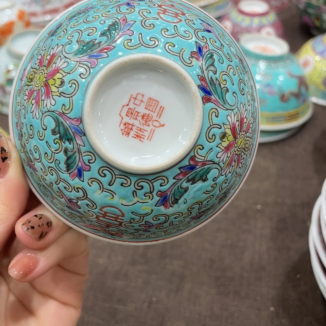 瓷片景德镇绿杨连茶碗