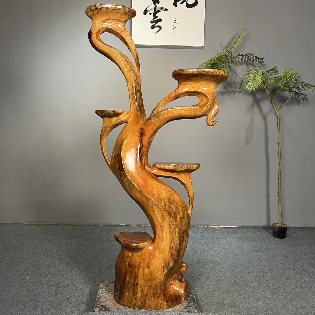 根雕花架树根天然原木实木花架客厅室内阳台装饰摆件落地式花架