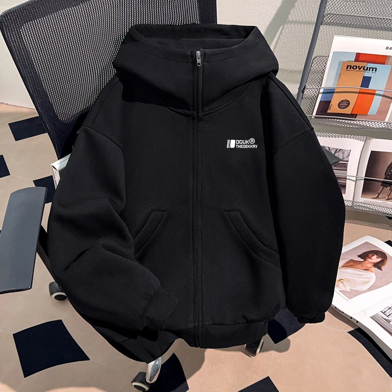 jtrt潮牌复古简约字母印花ins重磅开衫男女款秋冬季百搭上衣外套