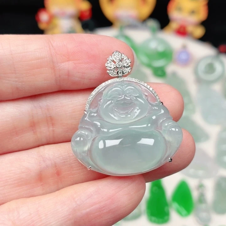 颈饰18K金镶嵌翡翠缅甸天然A货翡翠