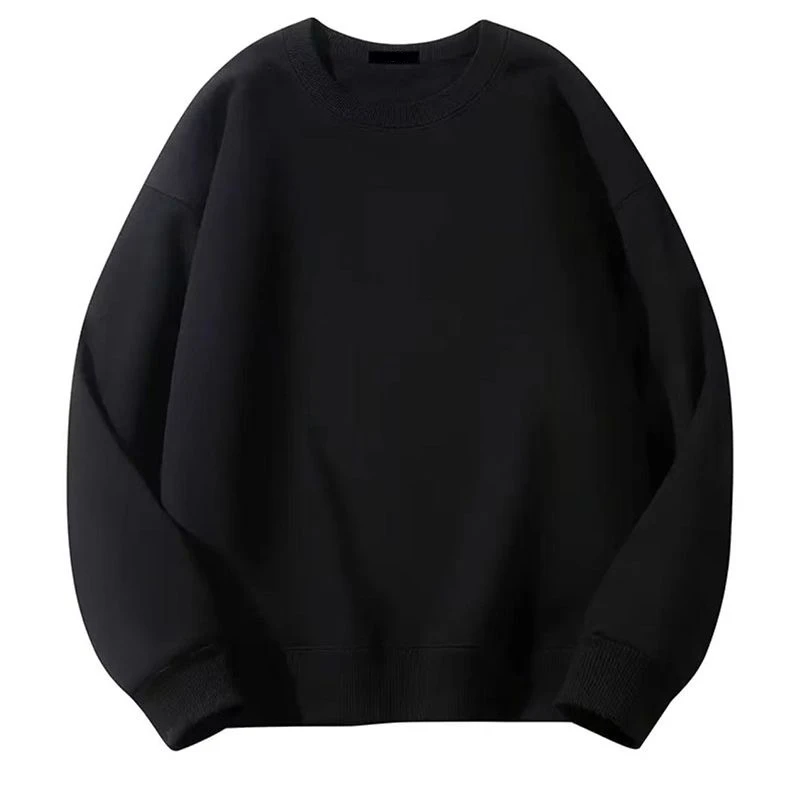 宽松圆领黑色卫衣韩版长袖加绒加厚时尚卫衣情侣ins百搭