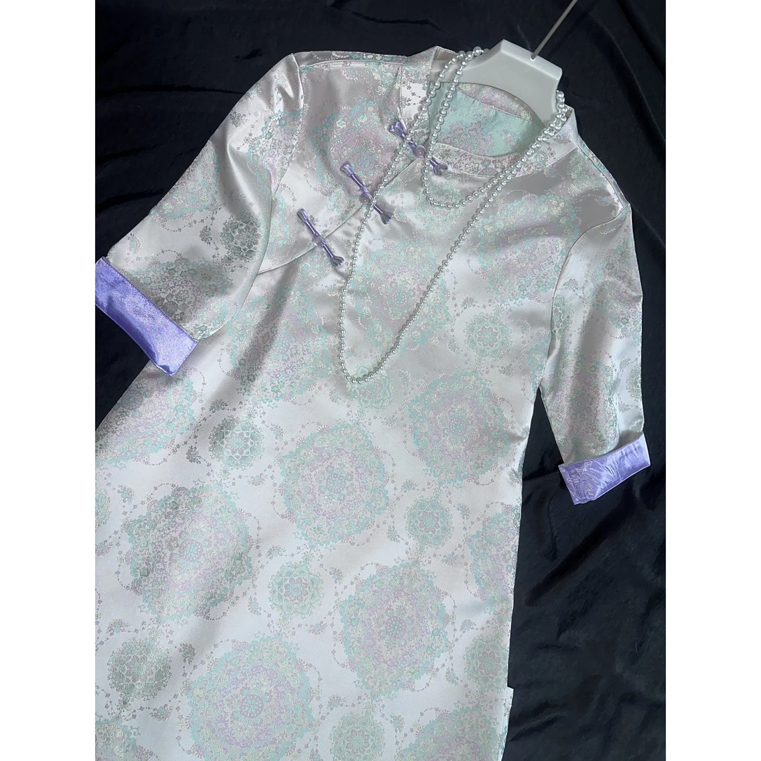 2506-常熟新中式【壁上观】春季新款女士气质老料百搭提花连衣裙