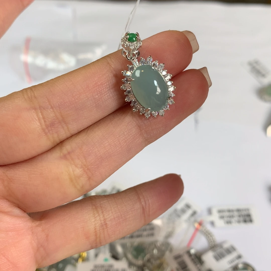 翡翠银S925镶嵌戒指吊坠