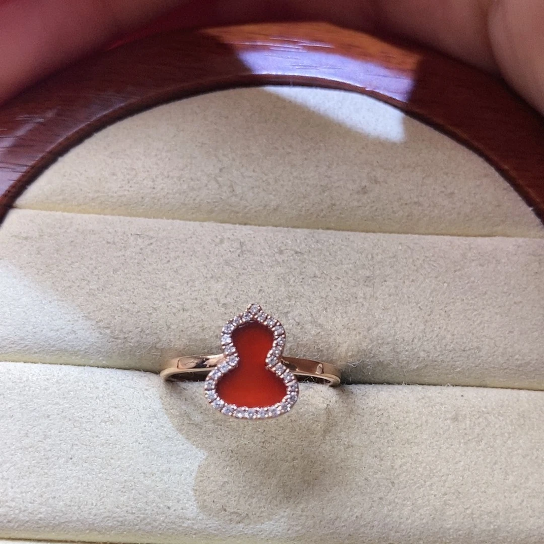 钻石戒指/指环18K金镶嵌红玛瑙葫芦戒指k玫13
