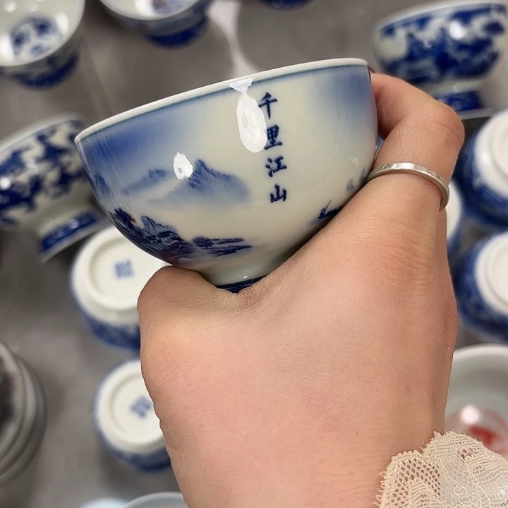 陶摆件千里江山高脚杯