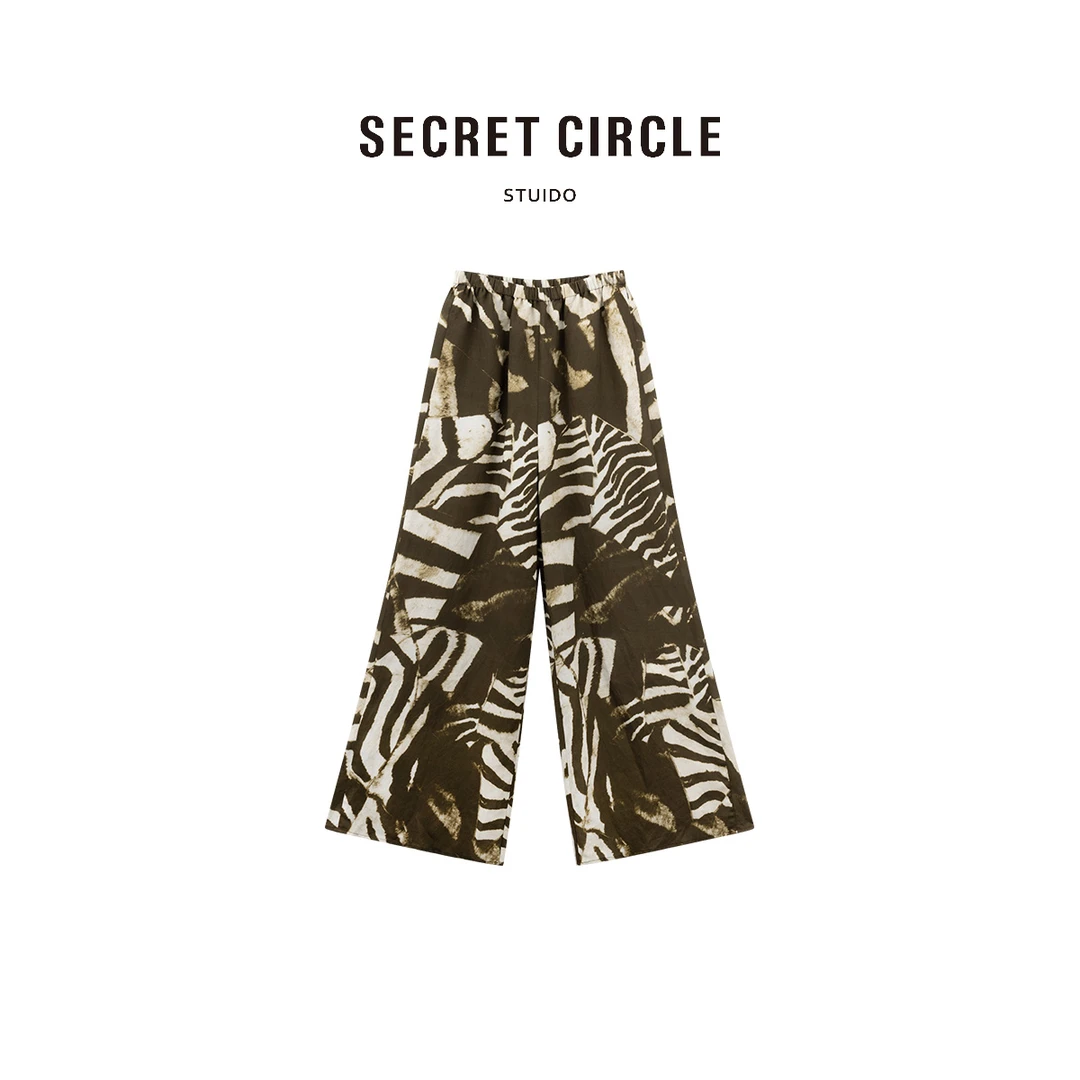 SECRET CIRCLE·秘社 松紧腰法式印花直筒阔腿裤B1095