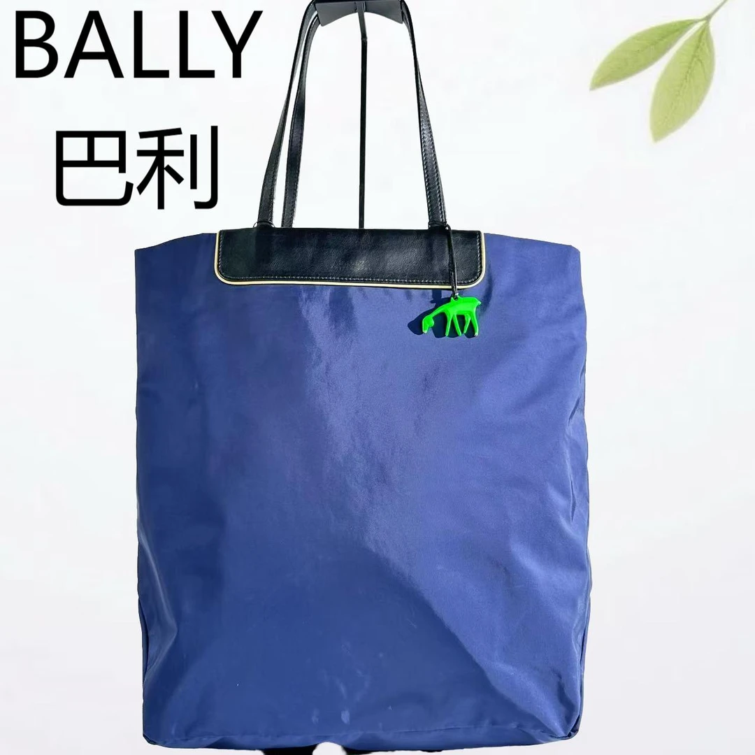 95新 BALLY/巴利 蓝黑拼色降落伞单肩包G25602750底长28X36