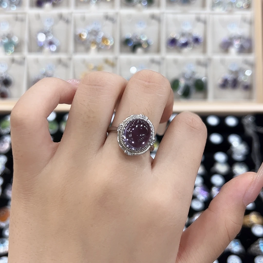 苜***苜戒指银S925镶嵌紫晶