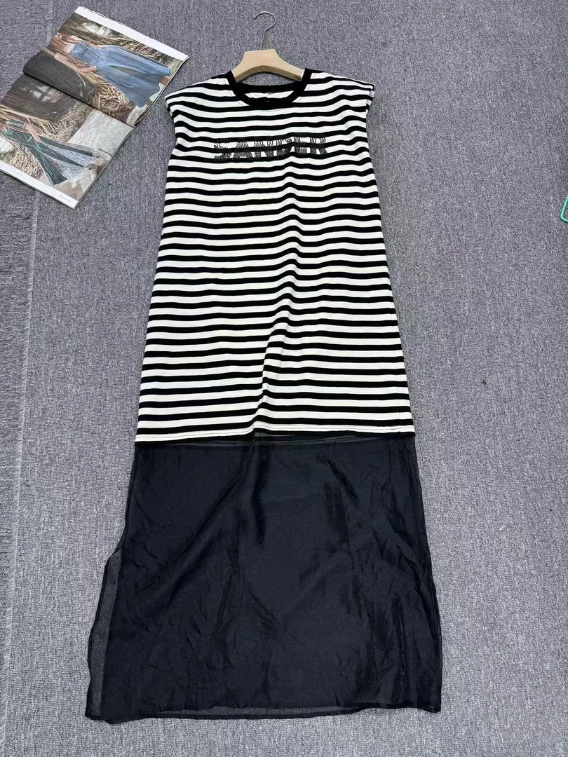 欧货女装原创不撞衫条纹拼接夏款连衣裙