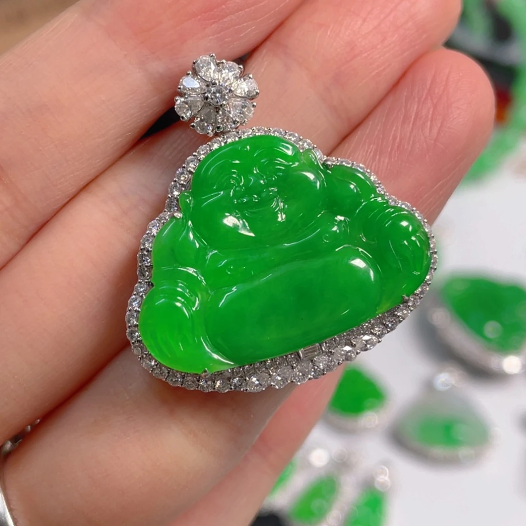 翡翠18K金镶嵌吊坠(不含链)