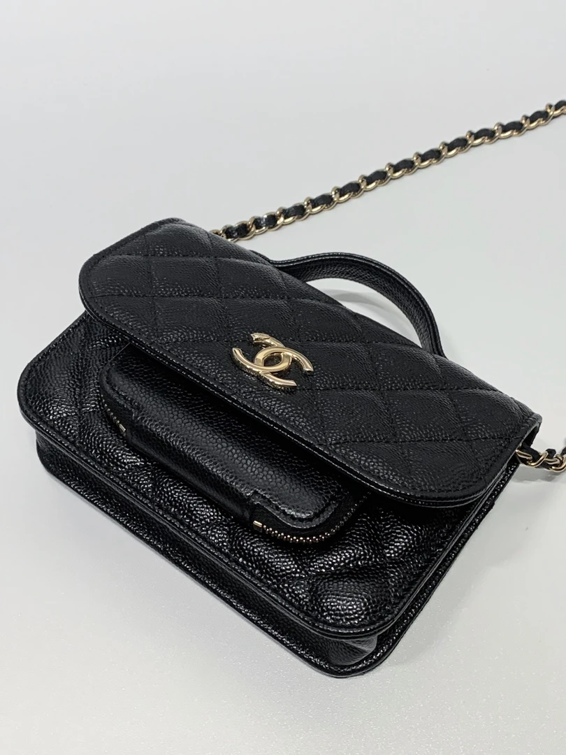 99新 Chanel/香奈儿 HIHI/ 黑金手柄mini邮差包 /9604573