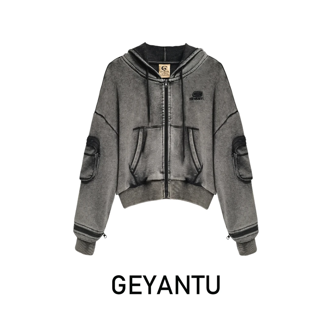 【GEYANTU】秋季卫衣时尚休闲百搭连帽宽松灰色设计师604