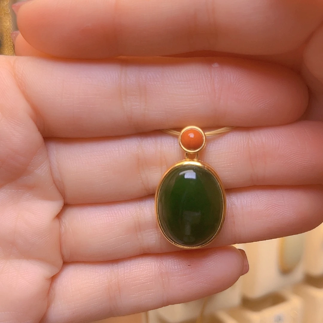 和田玉银S925镀金镶嵌颈饰