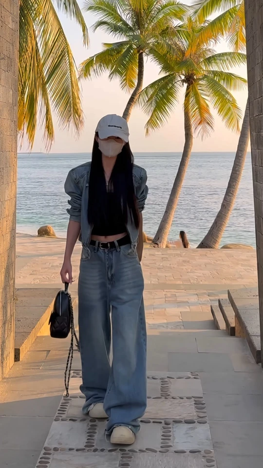 现货 2025新款设计感小众牛仔短外套复古拉链翻领夹克套装拖地裤