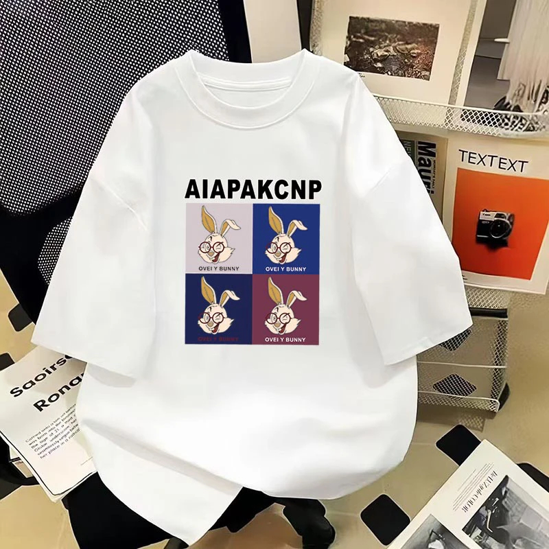 四只兔子 2025年新款男女同款情侣夏季棉T恤夏季宽松圆领短袖