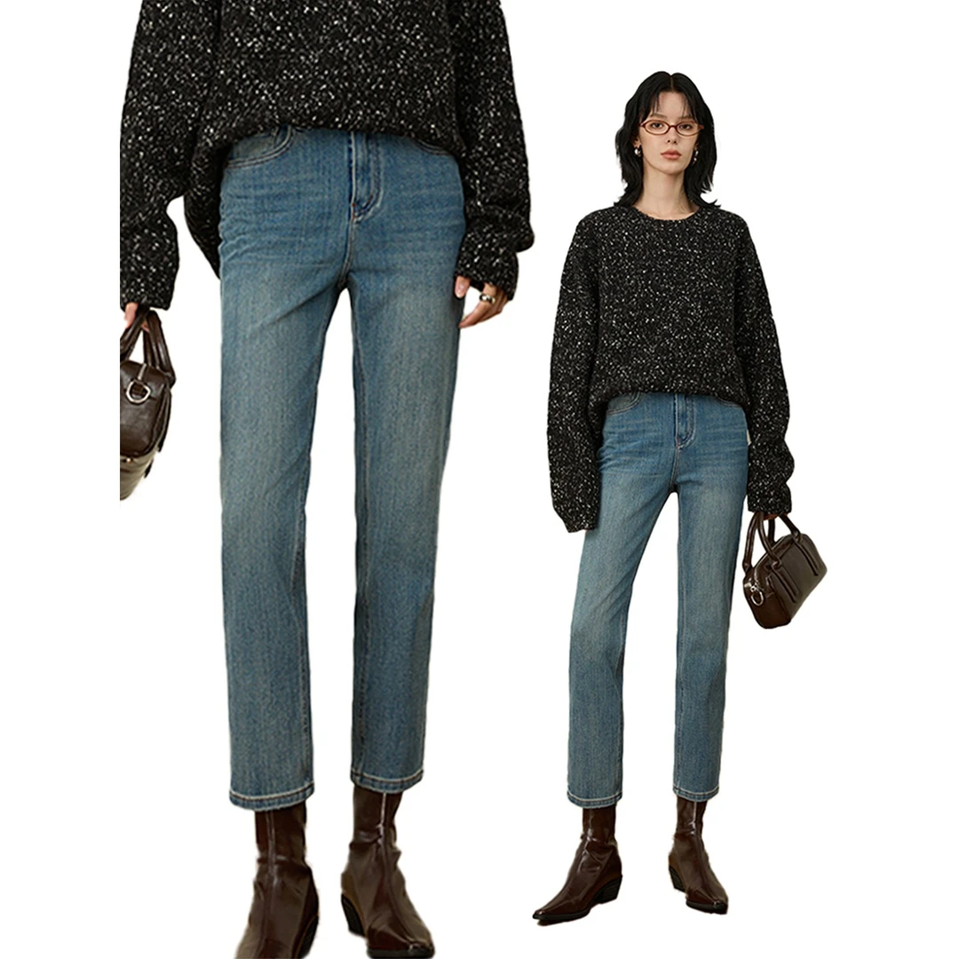 Rightcell 四面弹烟管裤「直腿神器」中高腰显瘦九分牛仔裤女春夏