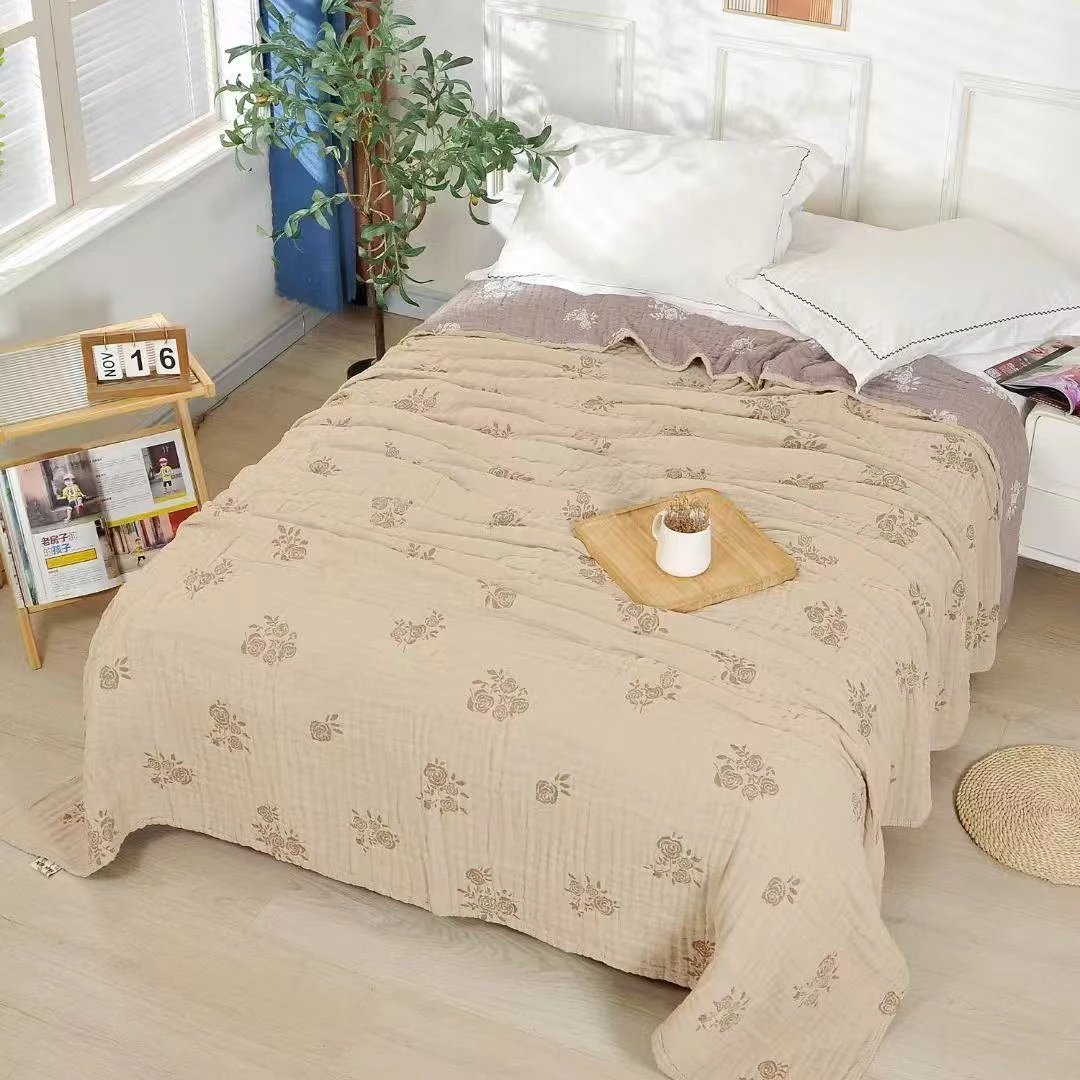 砂洗皱皱纱空调被夏凉被多层纱布200*230 床单床盖毛巾被