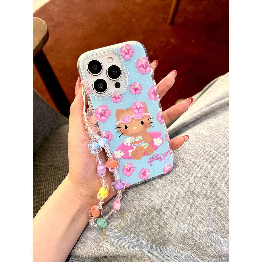 适用苹果16手机壳iPhone15/14proma花朵滑板KT猫可爱系手机保护套