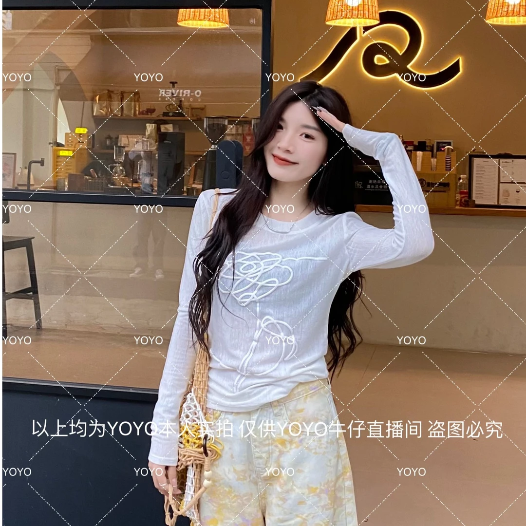 YOYO自制【气泡裂纹印花】春夏新款2025透透感长袖防晒上衣