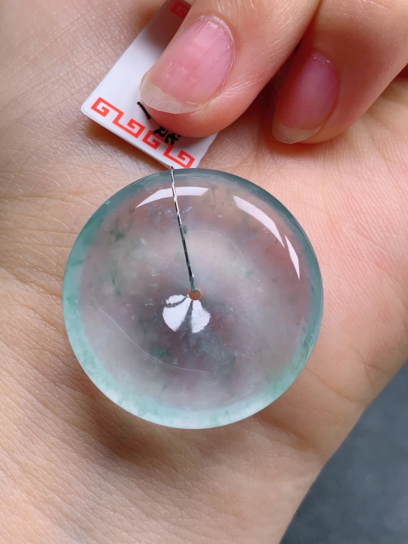 天然缅甸翡翠A货高冰飘花平安扣气质精美尺寸28.8+5.6  425