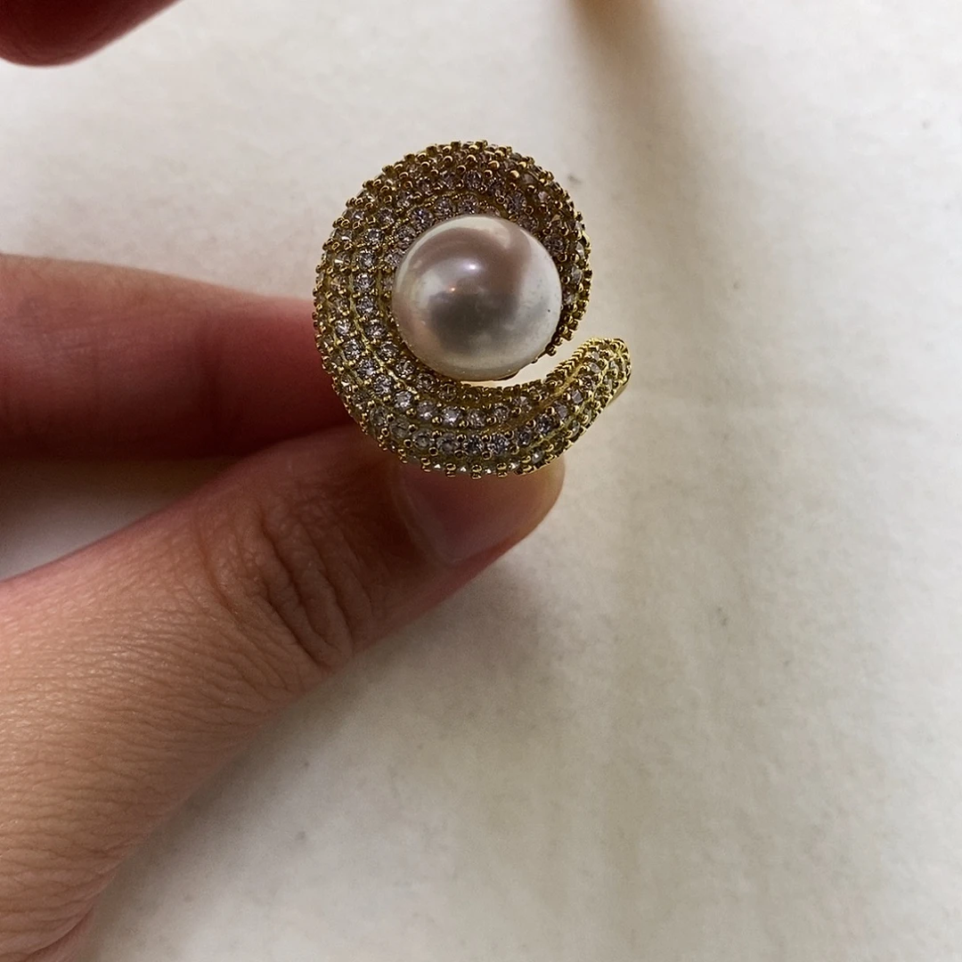 戒指淡水珍珠银S925镀金镶嵌