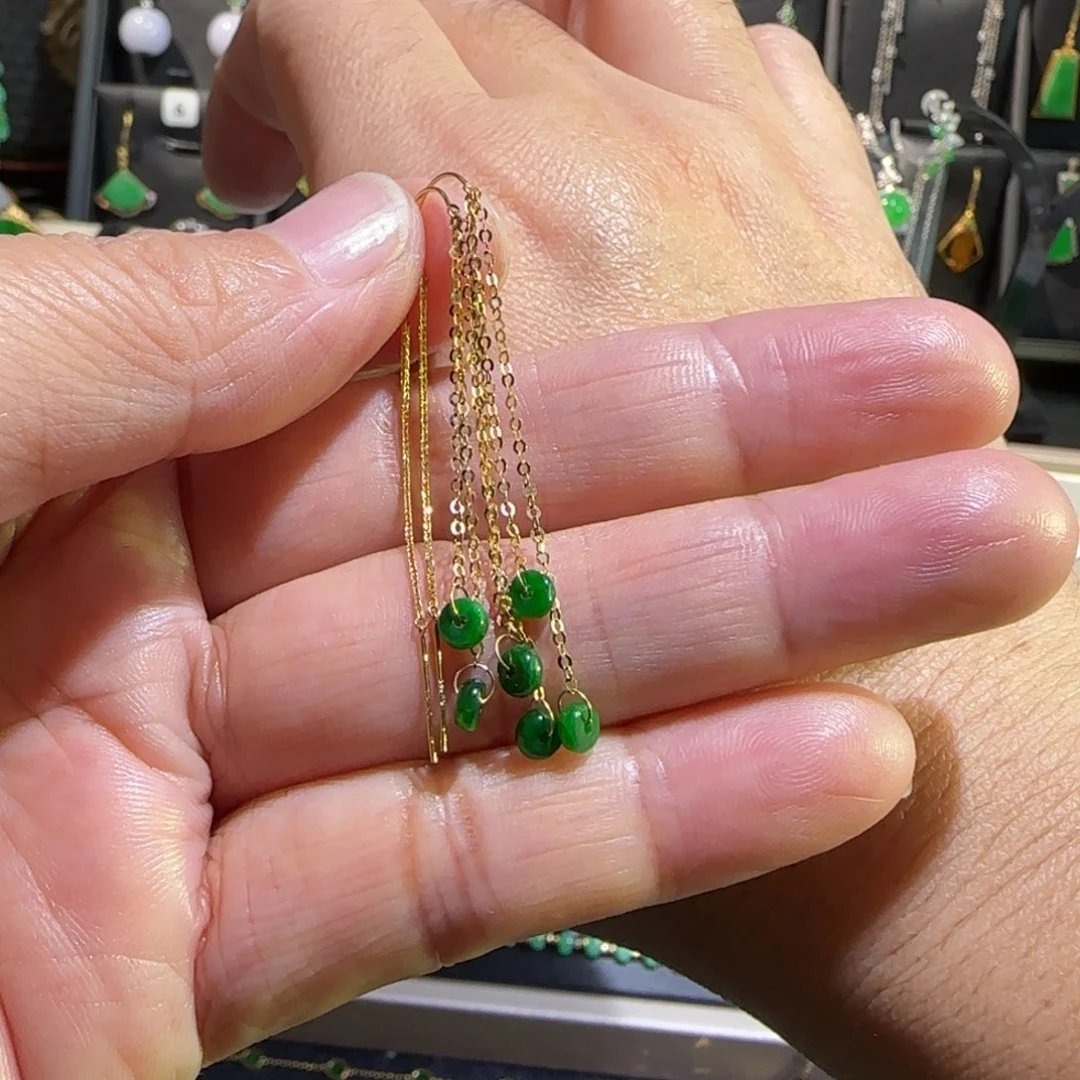 翡翠18K金镶嵌颈饰耳线