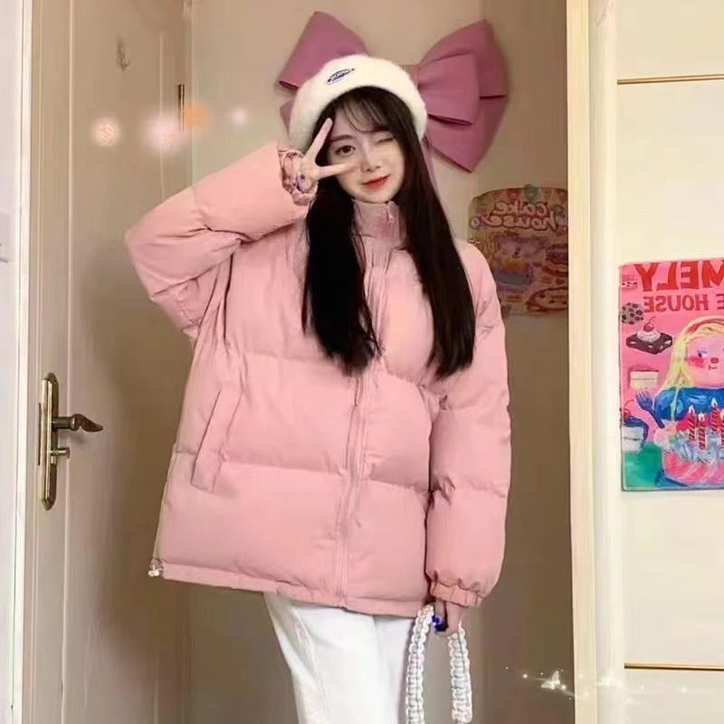 粉色短款羽绒服女冬季2025新款立领小个子初高中学生轻薄保暖外套