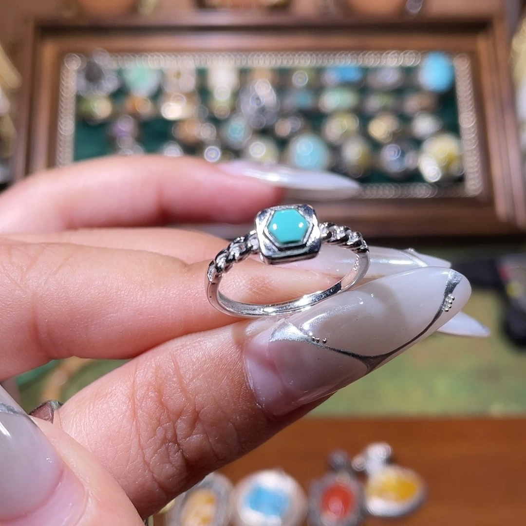 银S925镶嵌绿松石戒指戒指