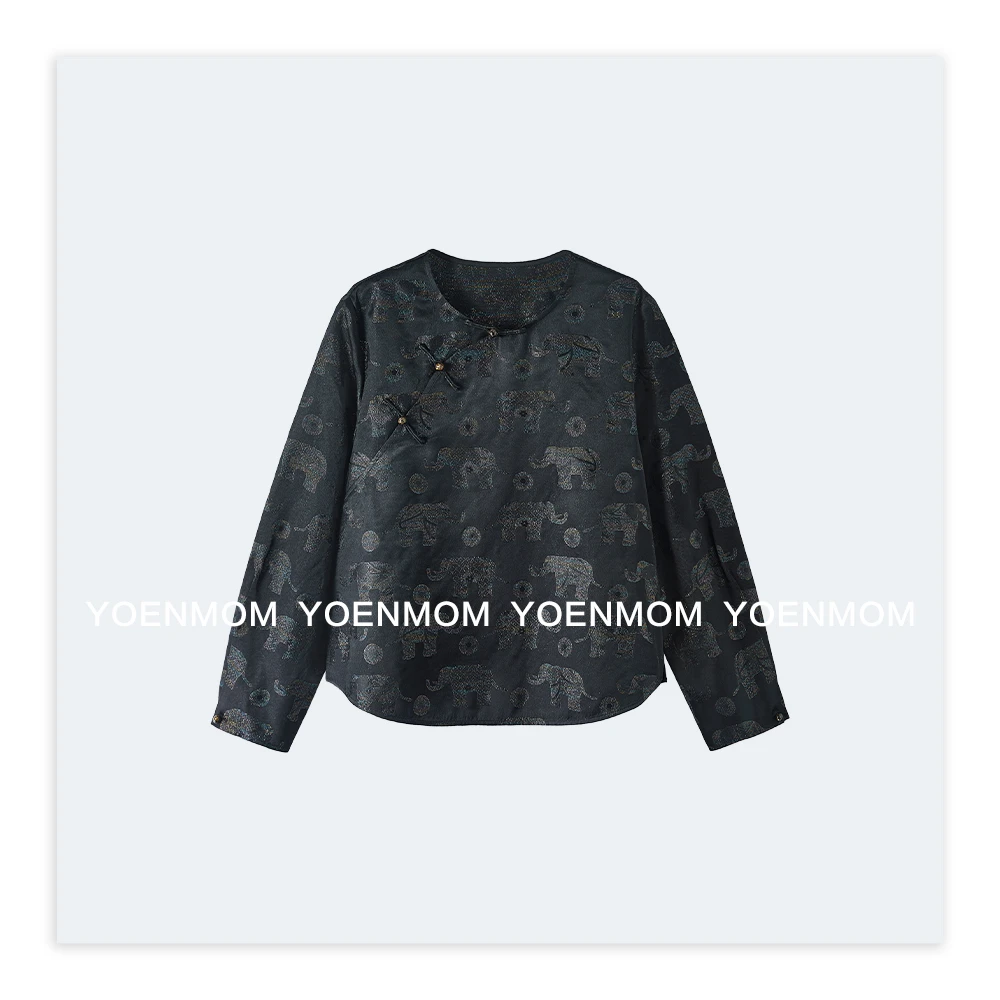 YOENMOM·幻彩福象·100桑蚕丝螺钿正绢彩虹细闪国风斜襟圆领衬衫