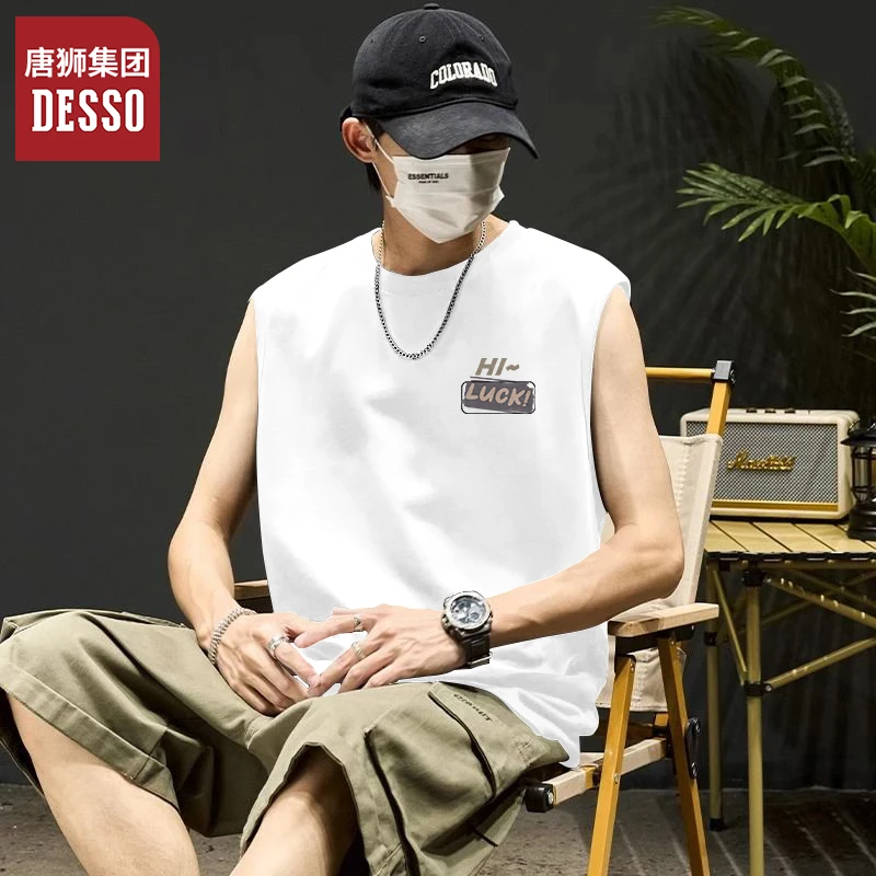 唐狮集团desso白色无袖t恤男2025新款夏季宽松休闲男士坎肩背心