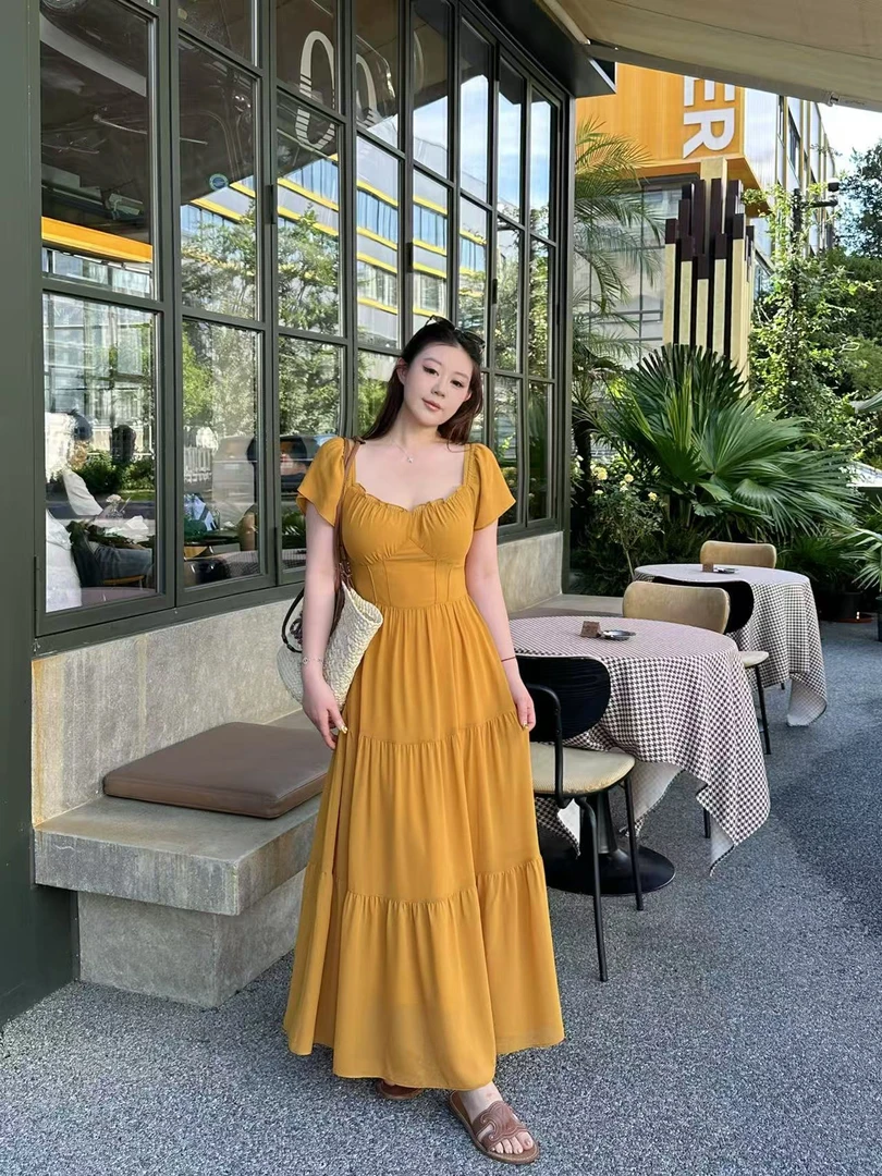 琪琪怪怪大码女装【漫步海边】气质时尚度假风大裙摆连衣裙D17352QQ