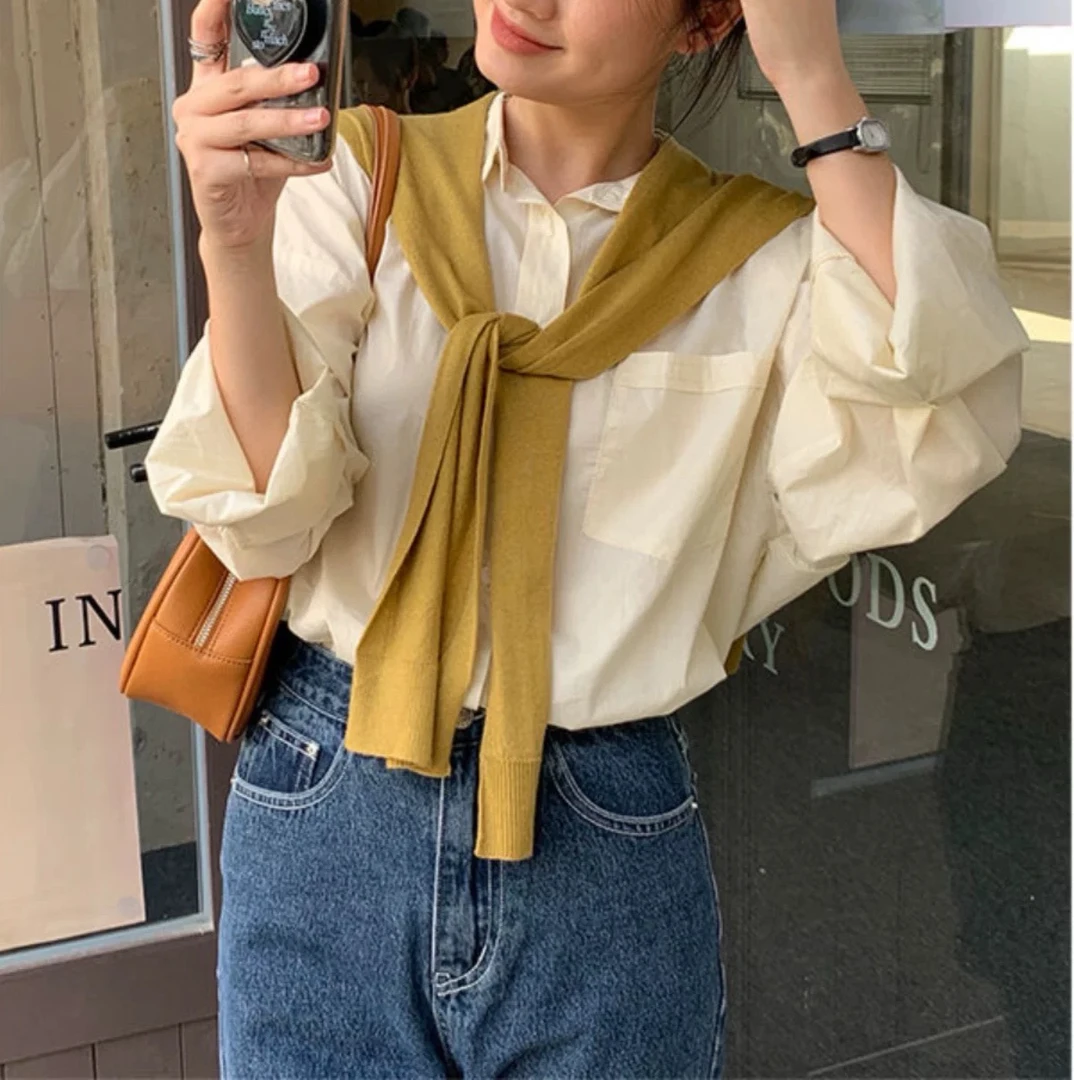 那简家 8311 早春新款撞色超好看配披肩韩系简约衬衫