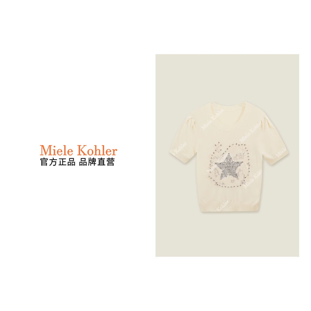 新款圆领五角星提花钉钻时尚百搭毛衣短袖MKOJB010【澳门小源同款】