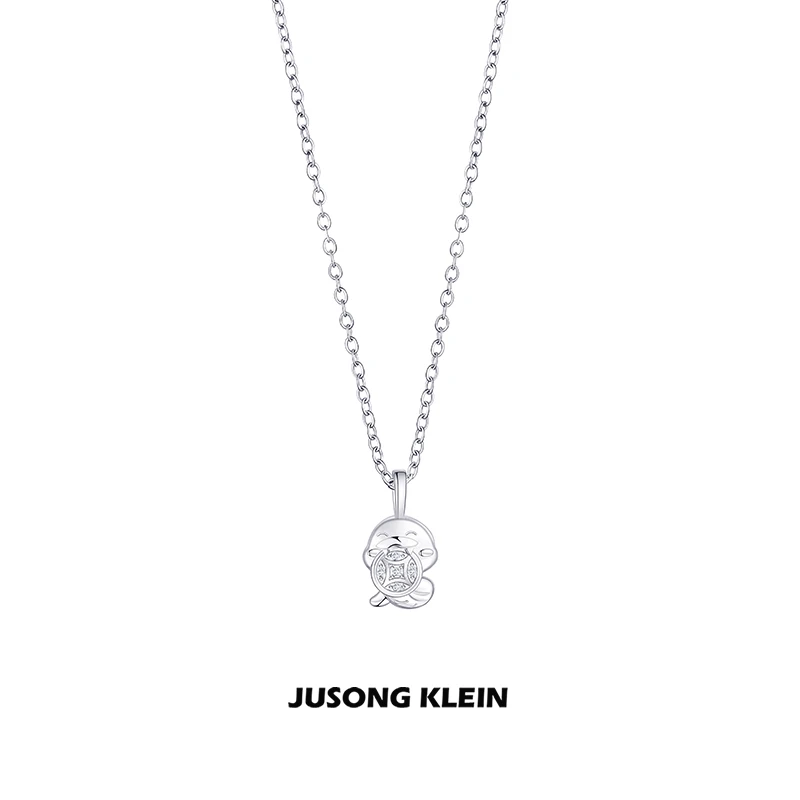 Jusong klein 钛钢项链 生肖蛇系列铜钱萌蛇项链女个性锆石锁骨链
