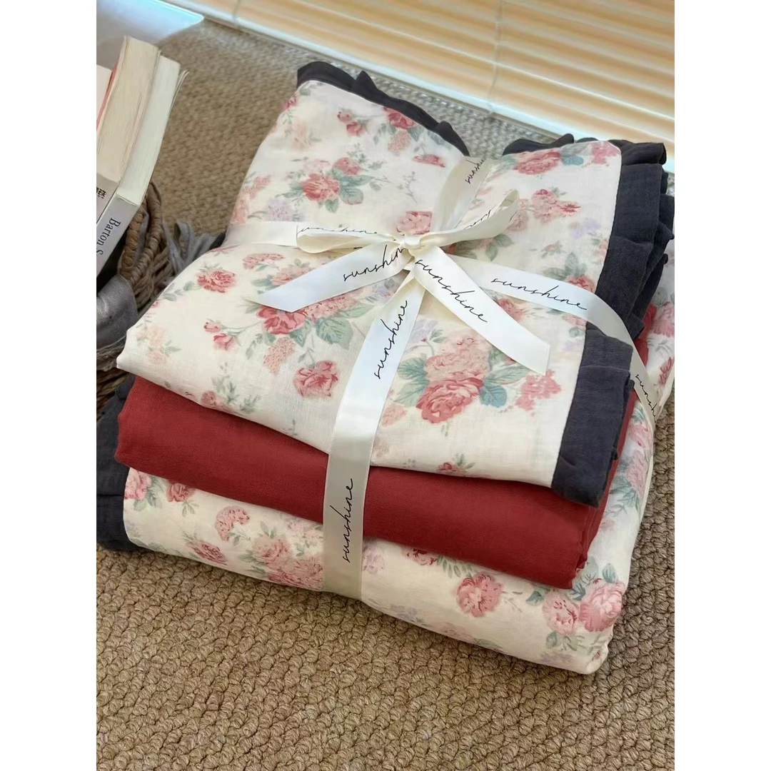 【超级红给】月桂璎珞 法式碎花全棉双层纱四件套